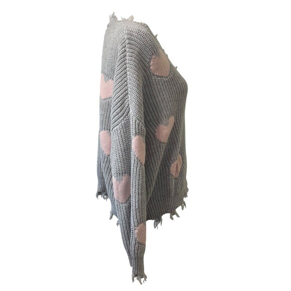 Distressed Gray Heart Knit Sweater V-Neck No Boundaries Womesns Size XXXL/3XG - Picture 4 of 11